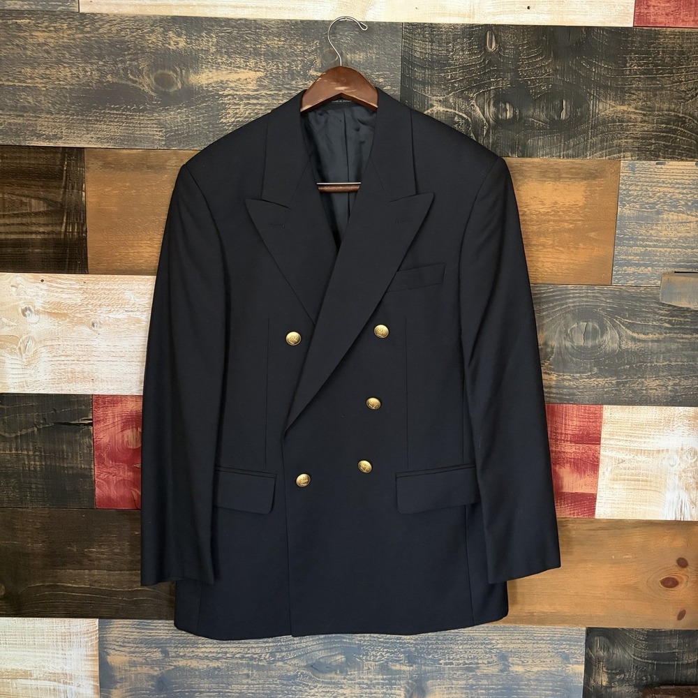 Paco Rabanne Pour Homme Blazer Double Breasted Gold Button Jacket  Black 42R